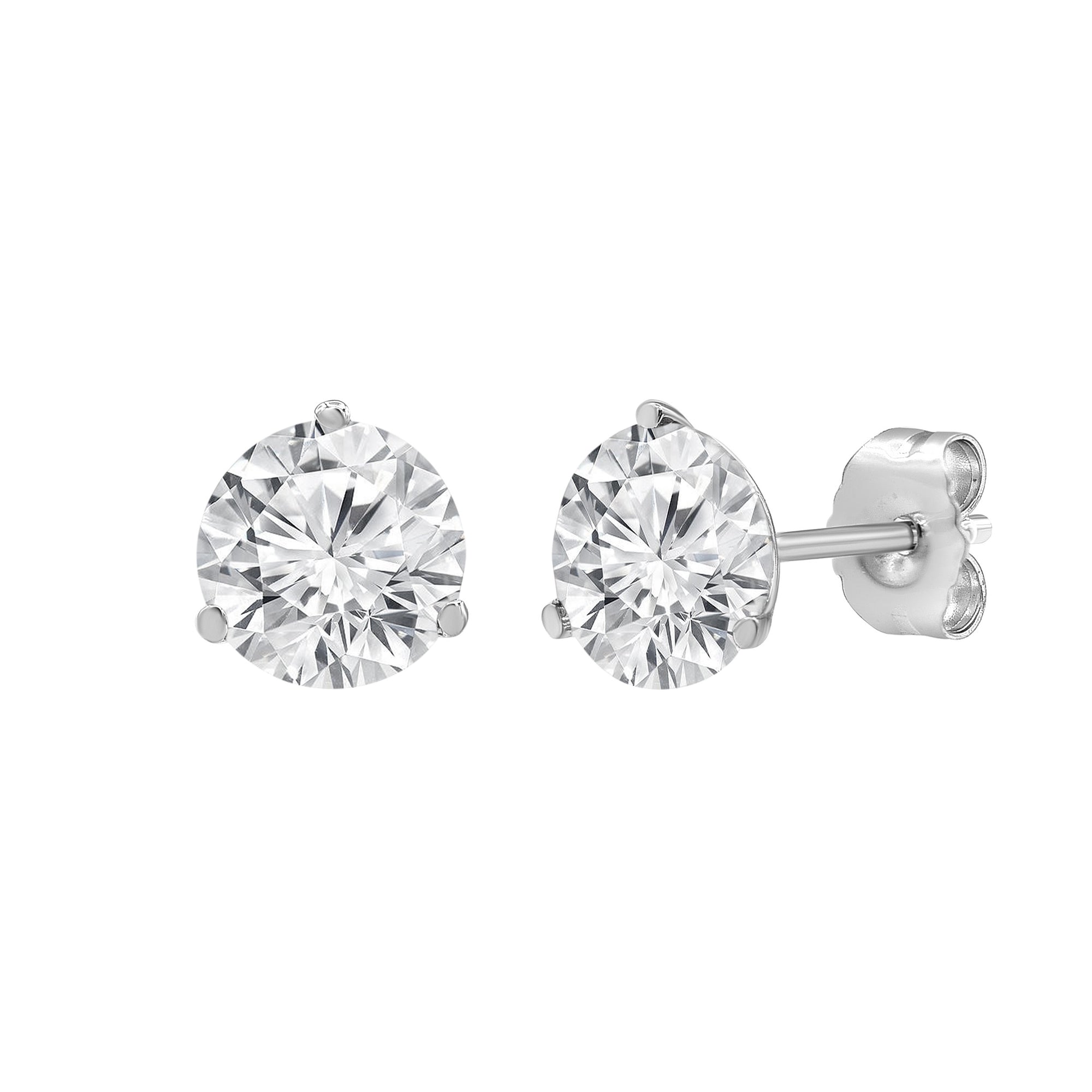 Womens | Martini Stud Earrings | 14K White Gold | 2 CTW Round Cut Lab Grown Diamond | F-VS