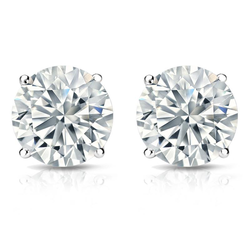 Womens | Stud Earrings | 14K White Gold | 1 CTW Round Cut Lab Grown Diamond | F-VS