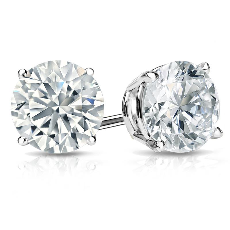 Womens | Stud Earrings | 14K White Gold | 3 CTW Round Cut Lab Grown Diamond | F-VS