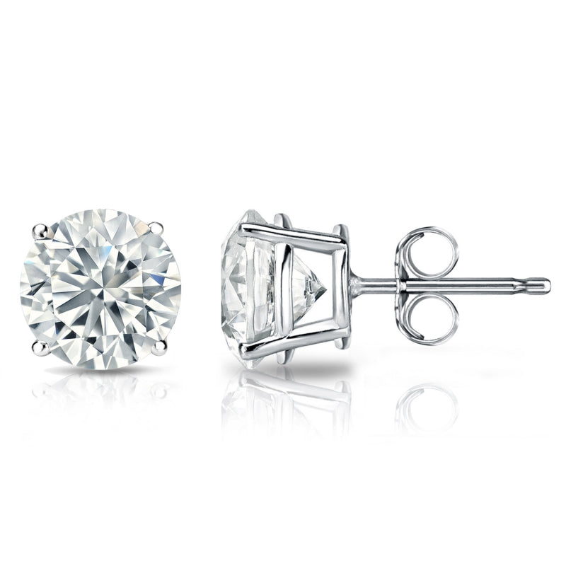 Womens | Stud Earrings | 14K White Gold | 6 CTW Round Cut Lab Grown Diamond | F-VS