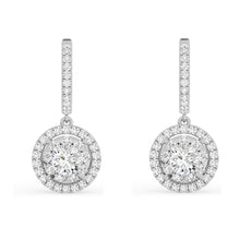 Womens | Halo Dangle Drop Earrings | 14K White Gold | 3.15 CTW Round Cut Lab Grown Diamond | I-J-VS-SI1