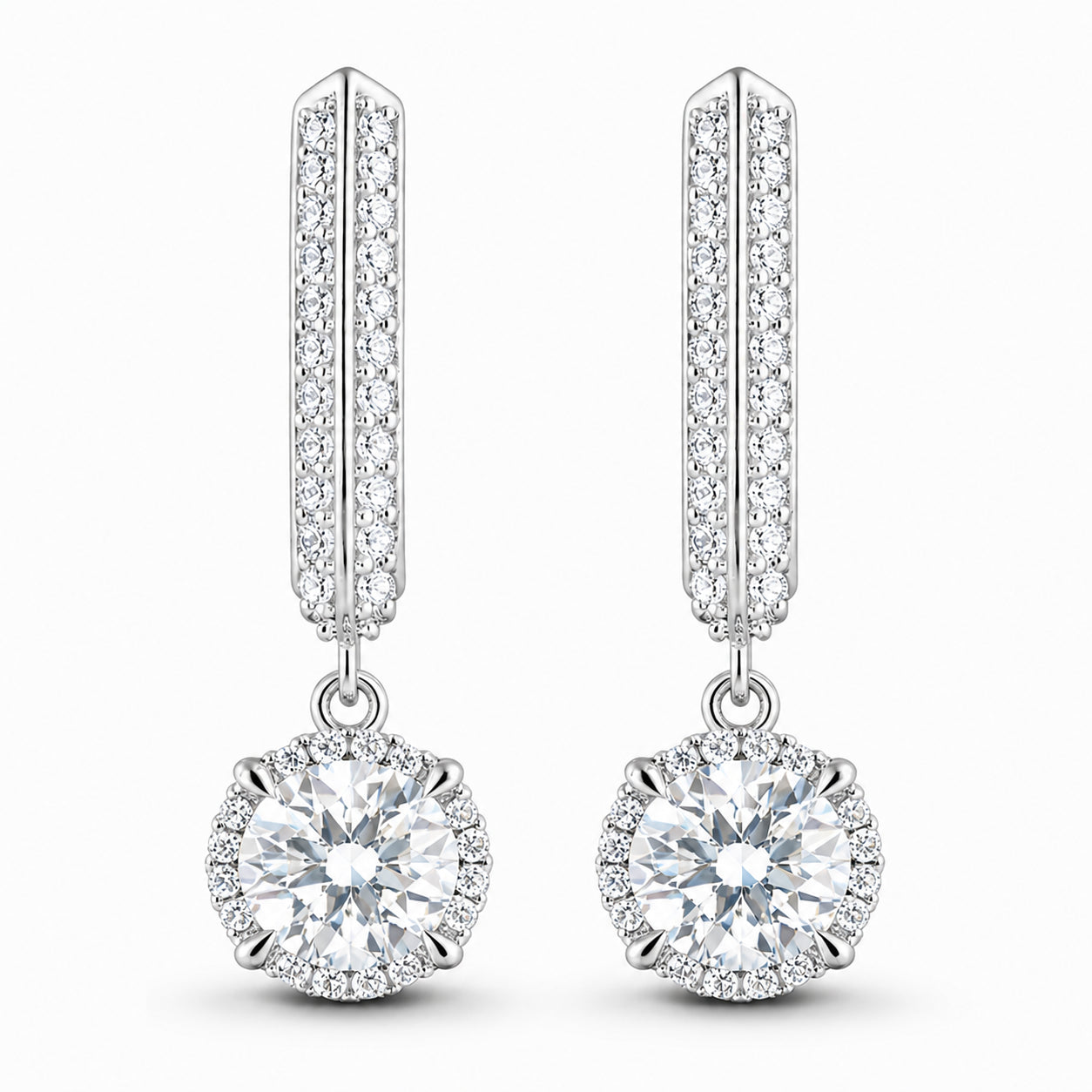 Womens | Half Hoop Earrings | 14K White Gold | 1.50 CTW Round Cut Lab Grown Diamond | F-VS