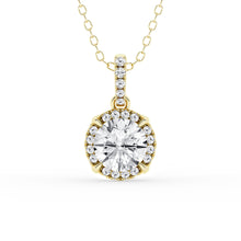 Womens | Halo Solitaire Pendant Necklace | 14K Yellow Gold | 1.33 CTW Round Cut Lab Grown Diamond | F-VS
