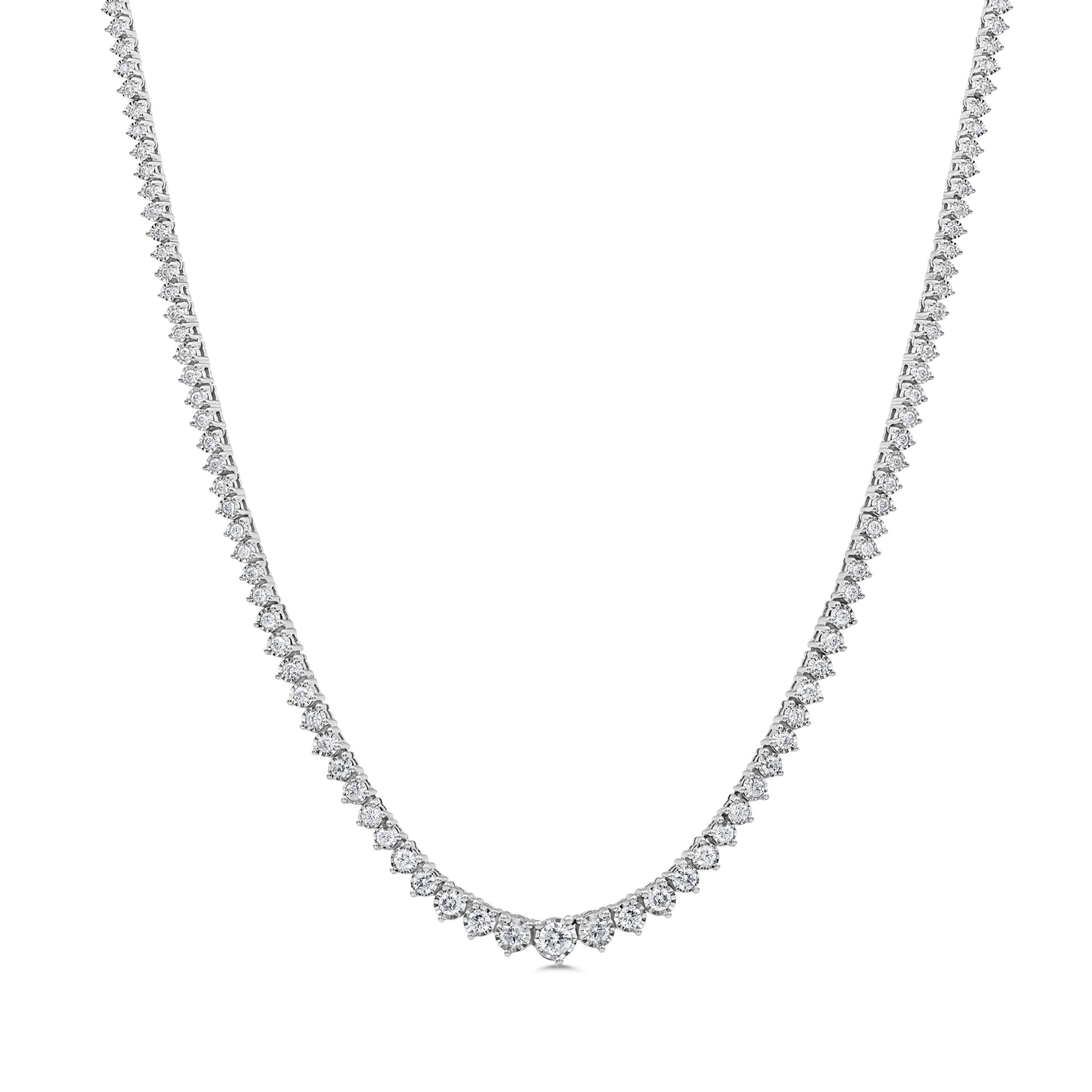 Womens | Riviera Tennis Necklace | 14K White Gold | 3 CTW Round Cut Lab Grown Diamond | I-J-I1