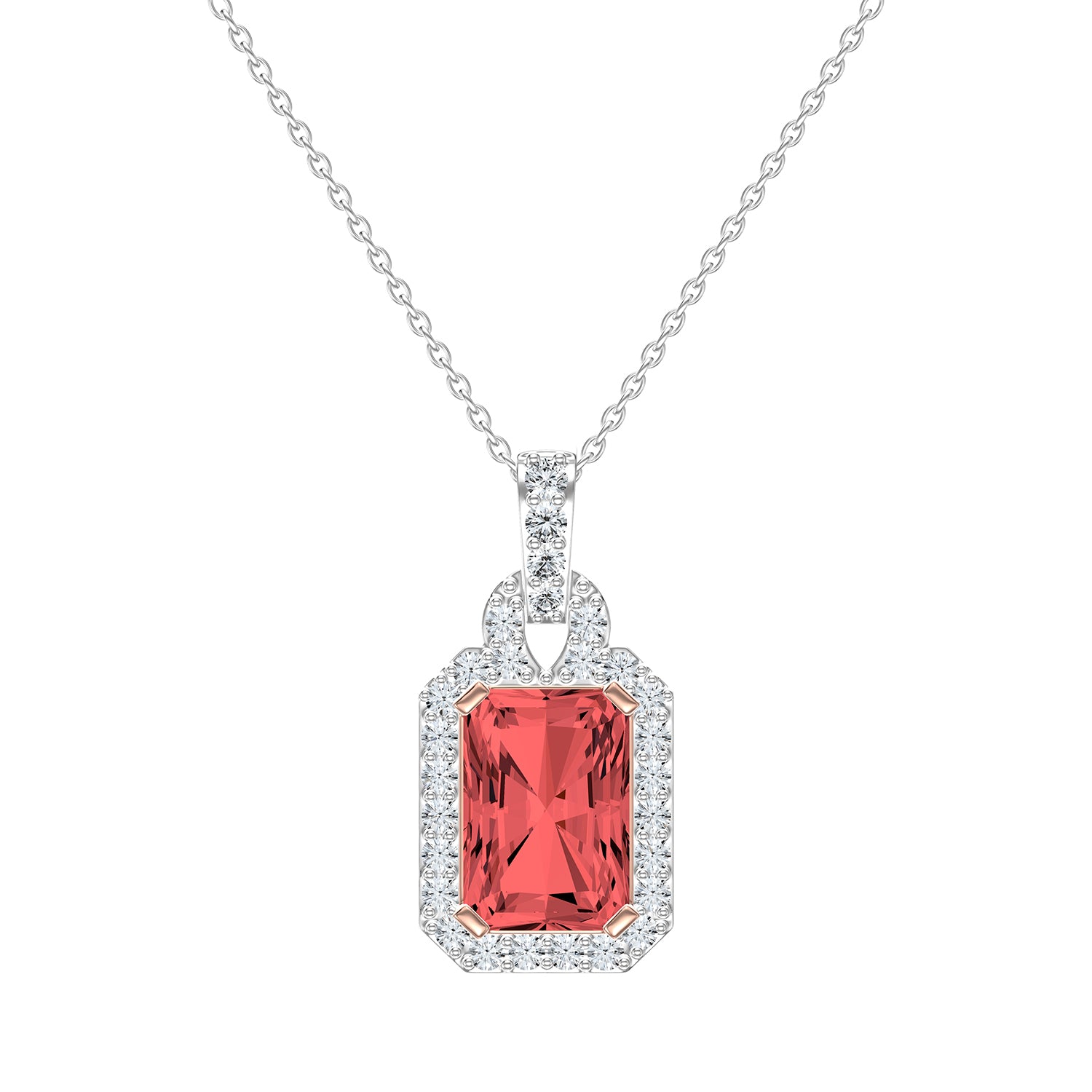 Womens | Halo Solitaire Pendant Necklace | 14K Two Tone Gold | 2.6 CTW Round Cut Lab Grown Diamond | F-VS