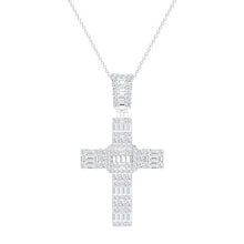 Womens | Cross Pendant Necklace | 14K White Gold | 3 CTW Baguette Cut Lab Grown Diamond | G-VS-SI1