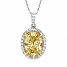 Womens | Halo Solitaire Pendant Necklace | 14K Two Tone Gold | 5.25 CTW Oval Cut Lab Grown Diamond | Yellow-VS1