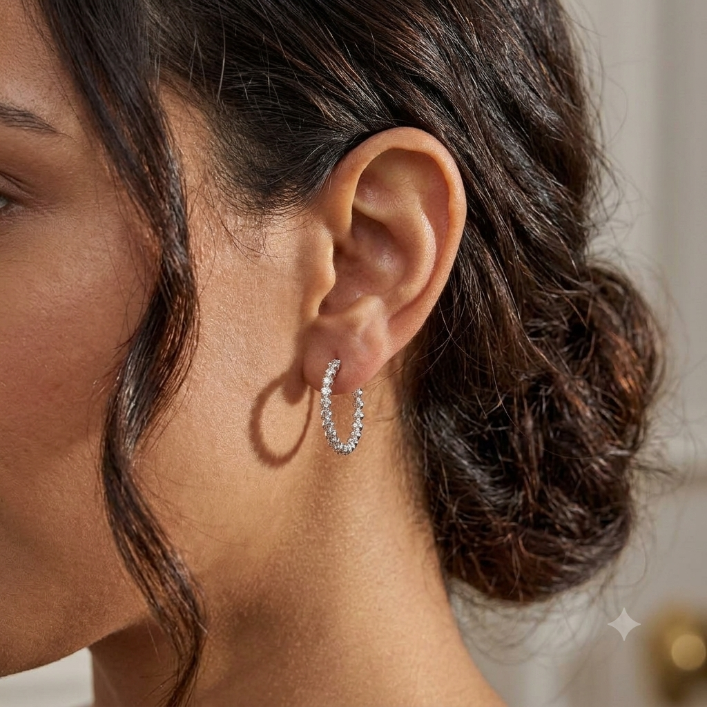Womens | Inside Diamond Hoop Earrings | 14K White Gold | 1 CTW Round Cut Lab Grown Diamond | F-VS2