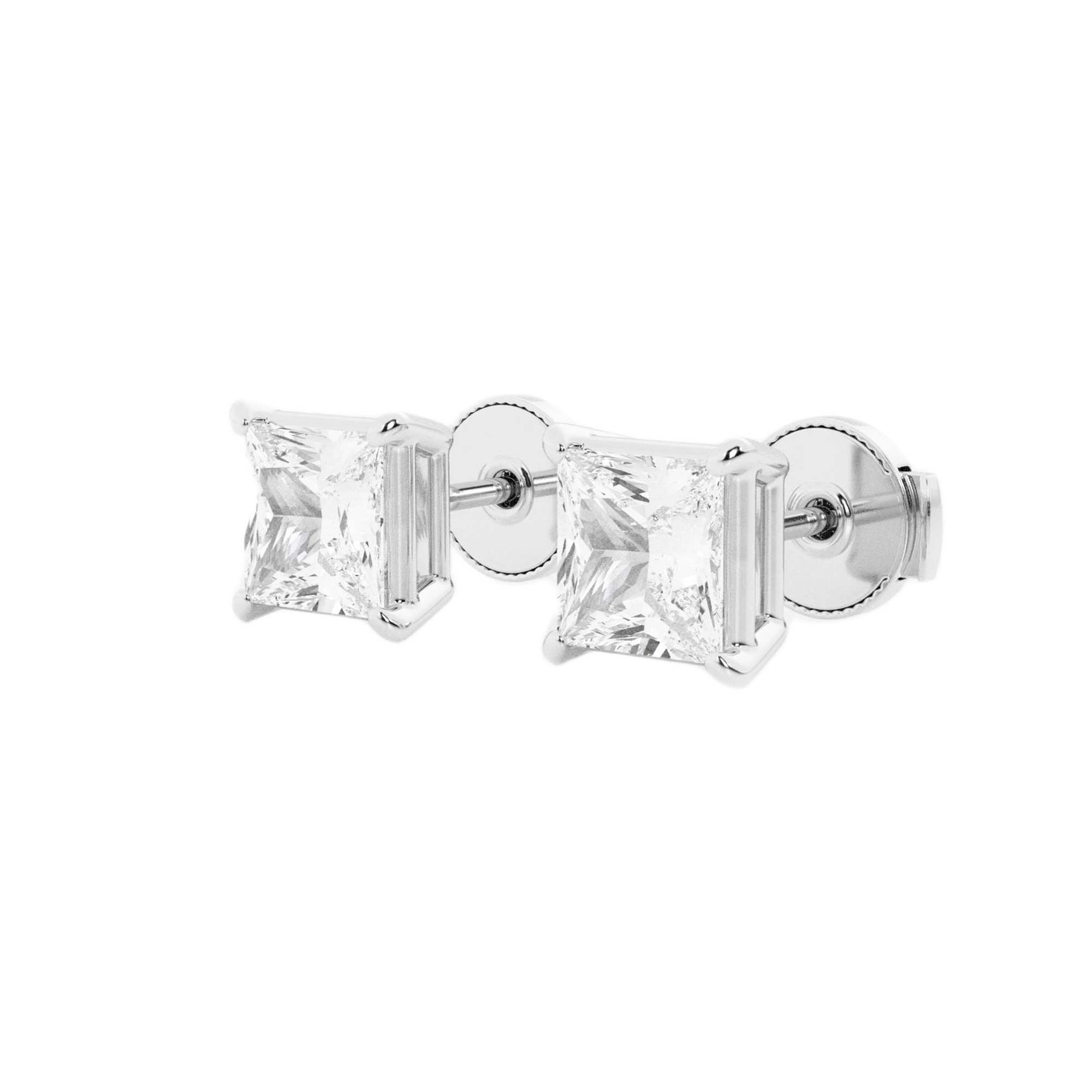 Womens | Stud Earrings | 14K White Gold | 2 CTW Princess Cut Lab Grown Diamond | G-VS