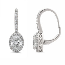 Womens | Halo Leverback Hoop Earrings | 14K White Gold | 2.40 CTW Oval Cut Lab Grown Diamond | F-VS