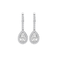 Womens | Halo Leverback Hoop Earrings | 14K White Gold | 1 CTW Pear Cut Lab Grown Diamond | F-VS2