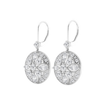 Womens | Halo Leverback Drop Earrings | 14K White Gold | 2.50 CTW Round Cut Lab Grown Diamond | E-VS1