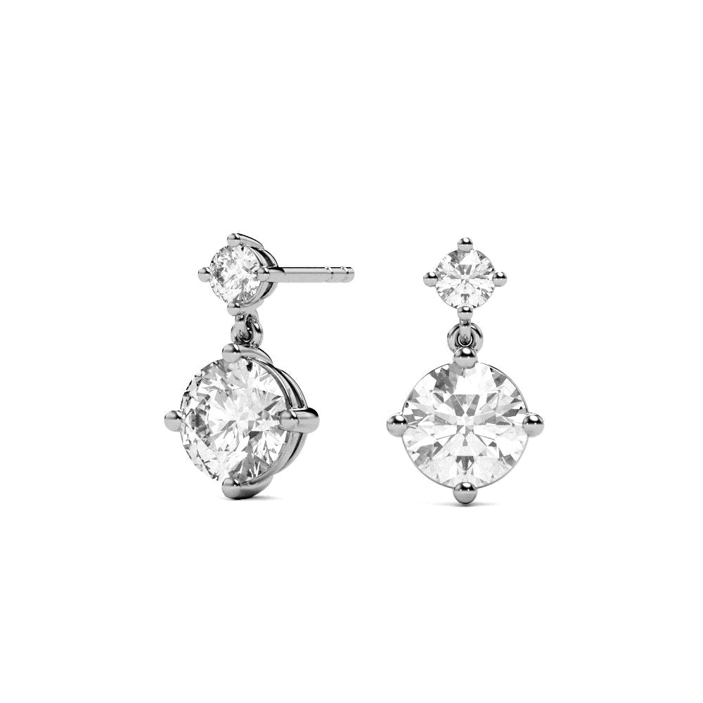 Womens | Dangle Drop Earrings | 14K White Gold | 2.25 CTW Round Cut Lab Grown Diamond | J-K-I1-I2