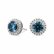 Womens | Halo Stud Earring | 14K White Gold | 2.25 CTW Round Cut Lab Grown Diamond | Blue-VS1