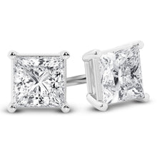 Womens | Stud Earrings - I | 14K White Gold | 1.25 CTW Princess Cut Lab Grown Diamond | G-VS-SI1