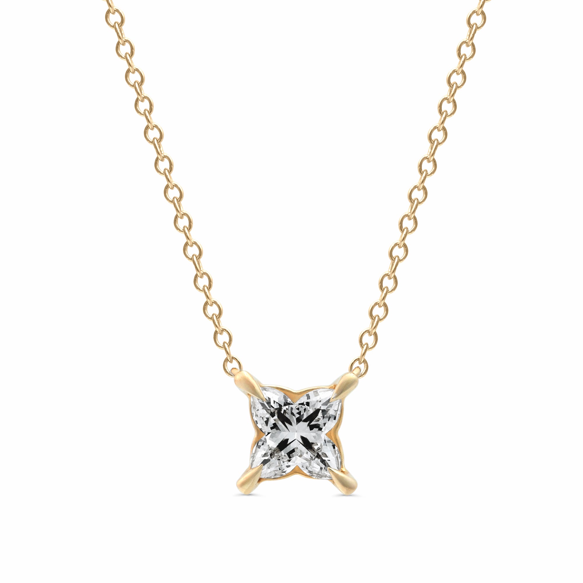 Womens | Floral Pendant Necklace | 14K Yellow Gold | 1 CTW Flower Cut Lab Grown Diamond | G-VS
