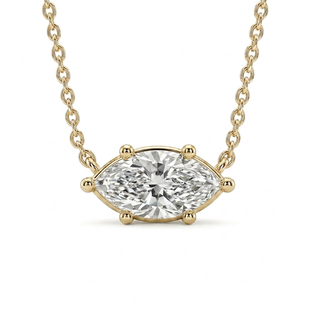 Womens | Solitaire Pendant Necklace | 14K Yellow Gold | 0.7 CTW Marquise Cut Lab Grown Diamond | F-VS