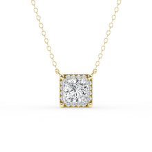 Womens | Halo Solitaire Pendant Necklace | 14K Yellow Gold | 1.5 CTW Princess Cut Lab Grown Diamond | G-VS