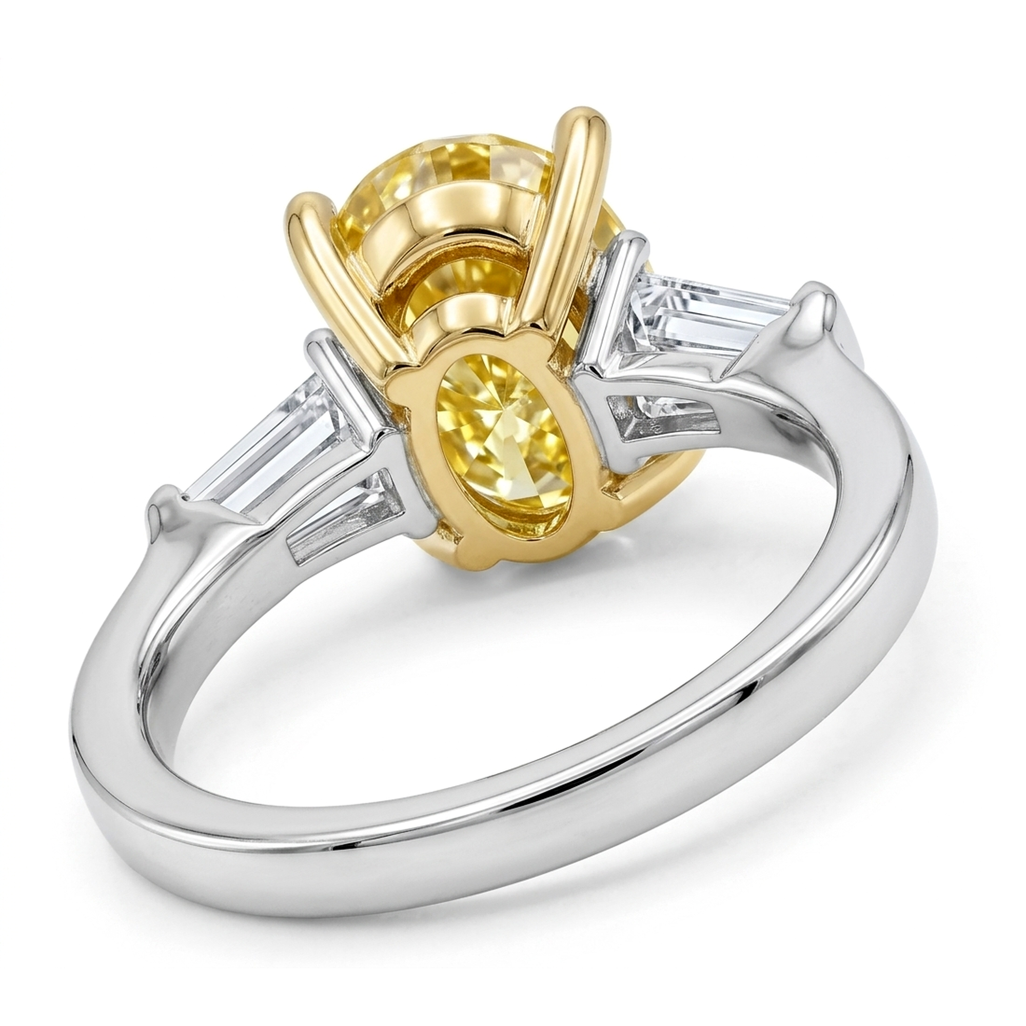 Womens | 3 Stone Engagement Ring - II | 14K Two Tone Gold | 4 CTW Oval Cut Lab Grown Diamond | Yellow-VS1