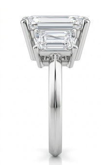Womens | 3 Stone Engagement Ring | 14K White Gold | 7 CTW Emerald Cut Lab Grown Diamond | F-VS