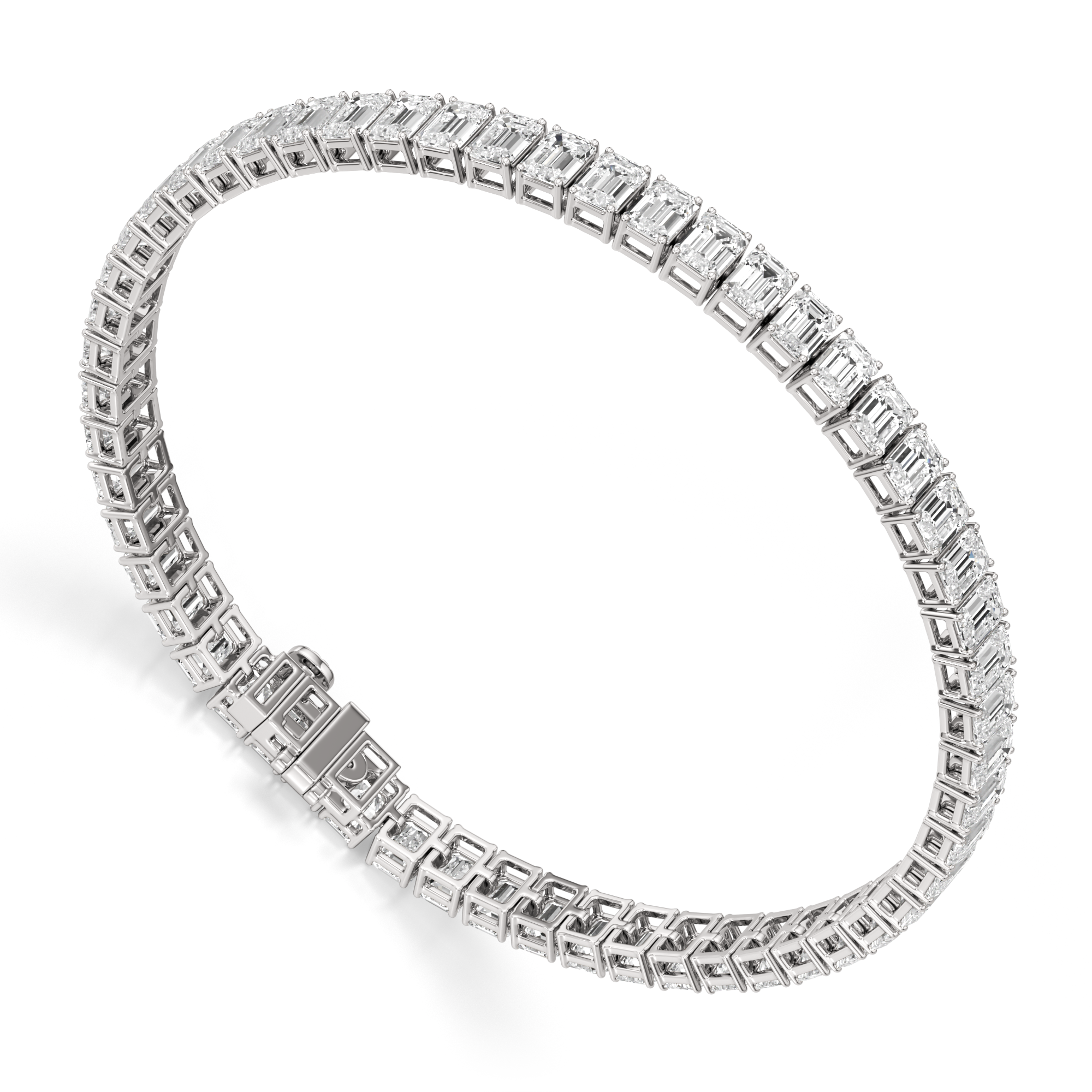 Womens | Tennis Bracelet | 14K White Gold | 15.15 CTW Emerald Cut Lab Grown Diamond | G-VS