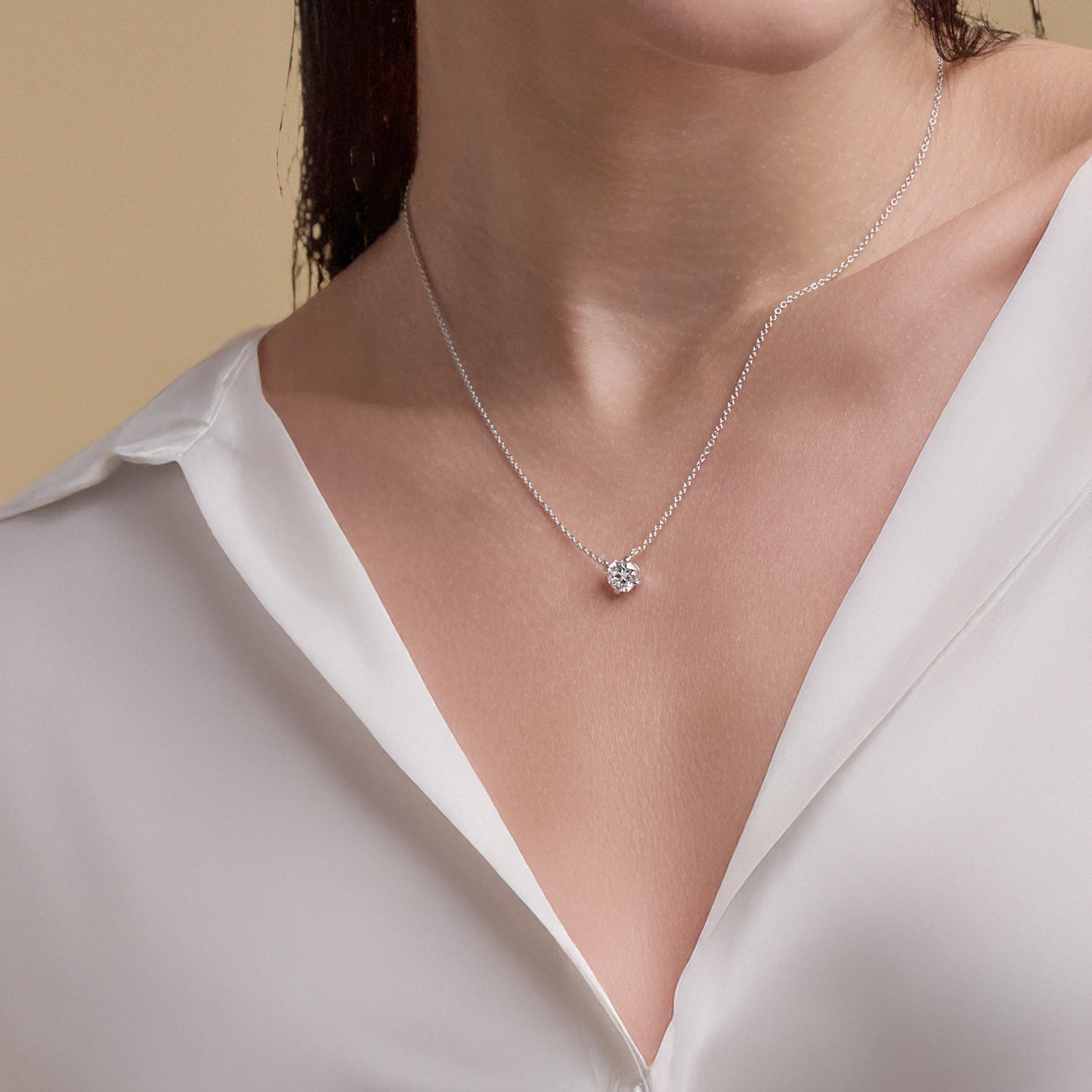 Womens | Solitaire Pendant Necklace | 14K White Gold | 1 CTW Round Cut Lab Grown Diamond | G-SI