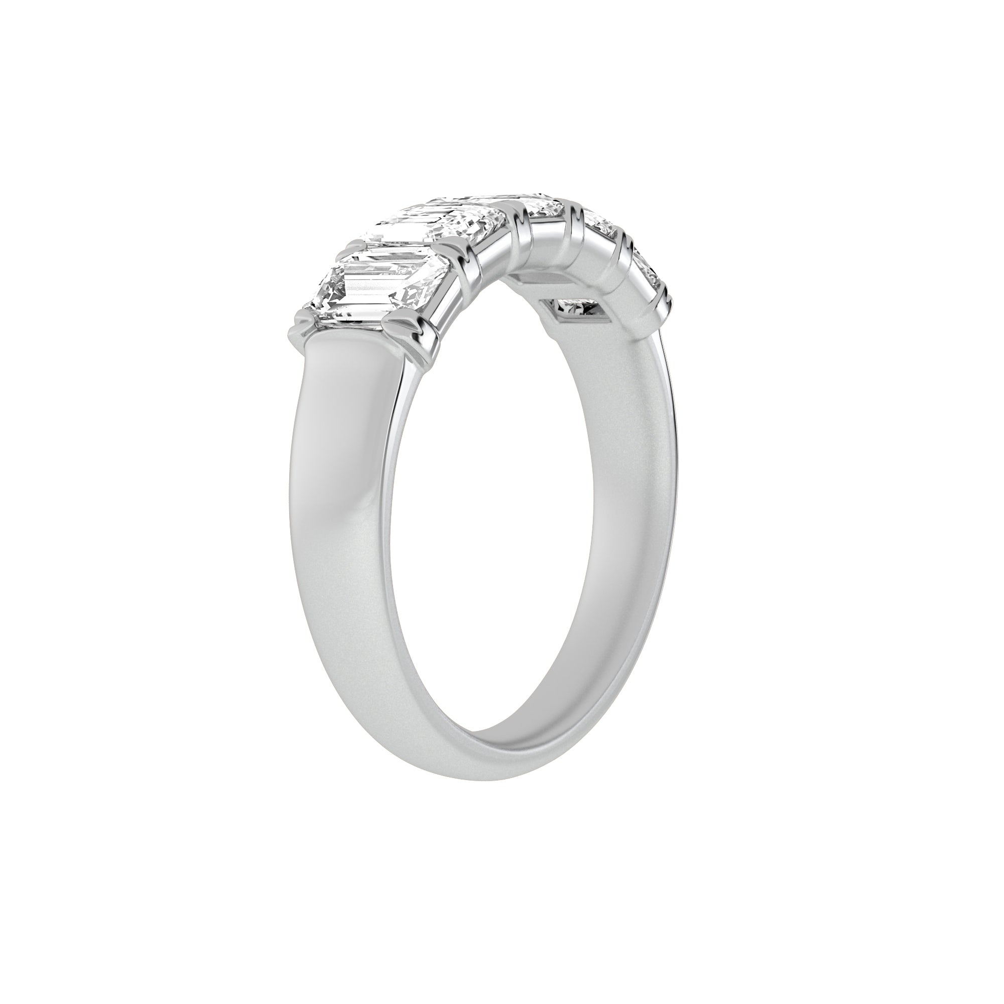 Womens | 5 Stone Wedding Band | Platinum | 2 CTW Emerald Cut Lab Grown Diamond | G-VSI