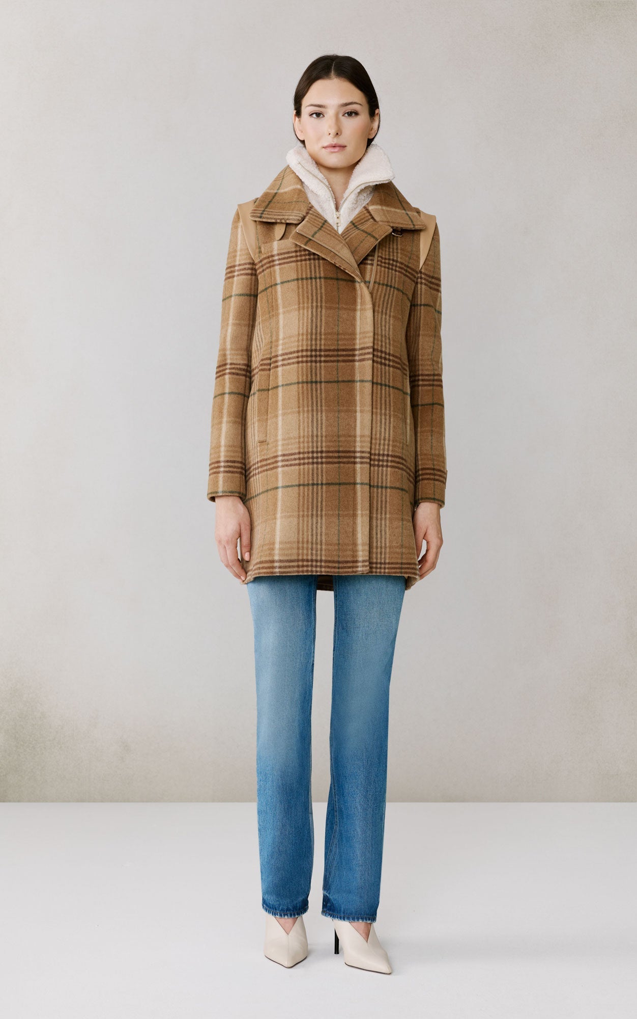 Kiana-P Plaid Moto Coat In Wool | Teak