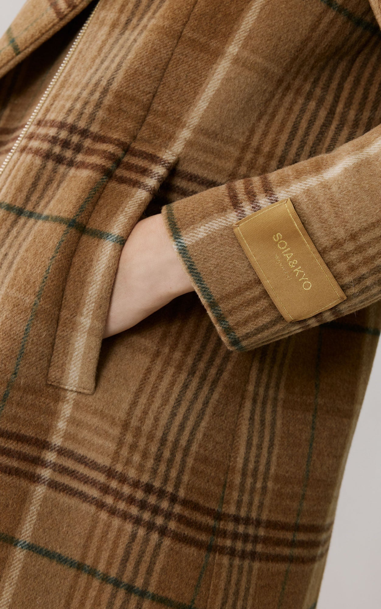 Kiana-P Plaid Moto Coat In Wool | Teak