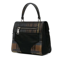 Prada | Pre-Owned Tartan Saffiano Trimmed Tessuto Satchel | Black