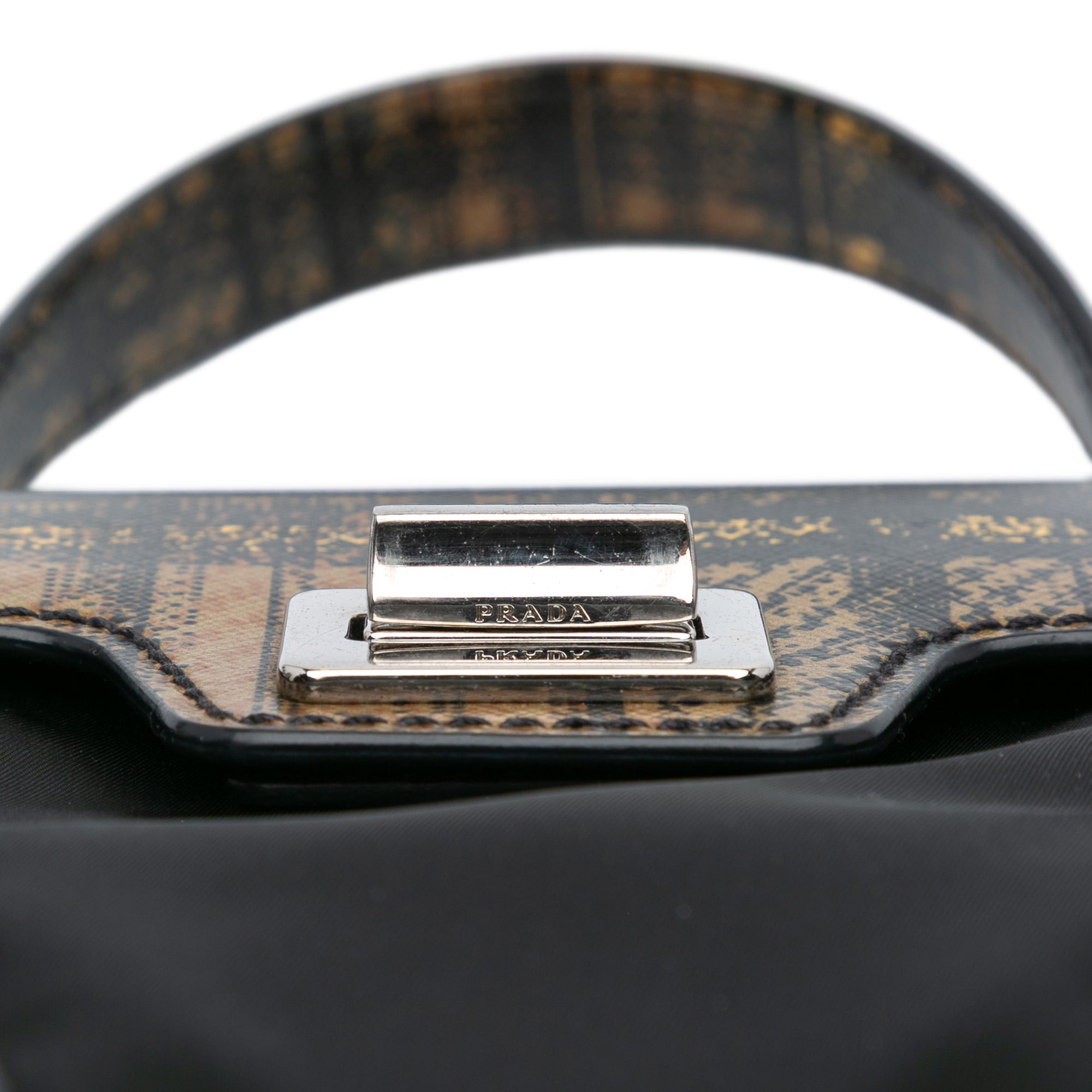 Prada | Pre-Owned Tartan Saffiano Trimmed Tessuto Satchel | Black