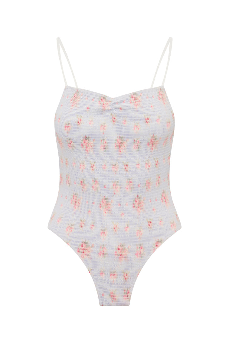 Korinth Floral Smocked One-Piece Swimsuit | Skylight Blue