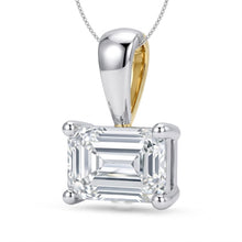 Womens | 1.00 CT  Emerald Cut Lab Grown Diamond | Solitaire Pendant Necklace - I | Two Tone Silver | G-SI