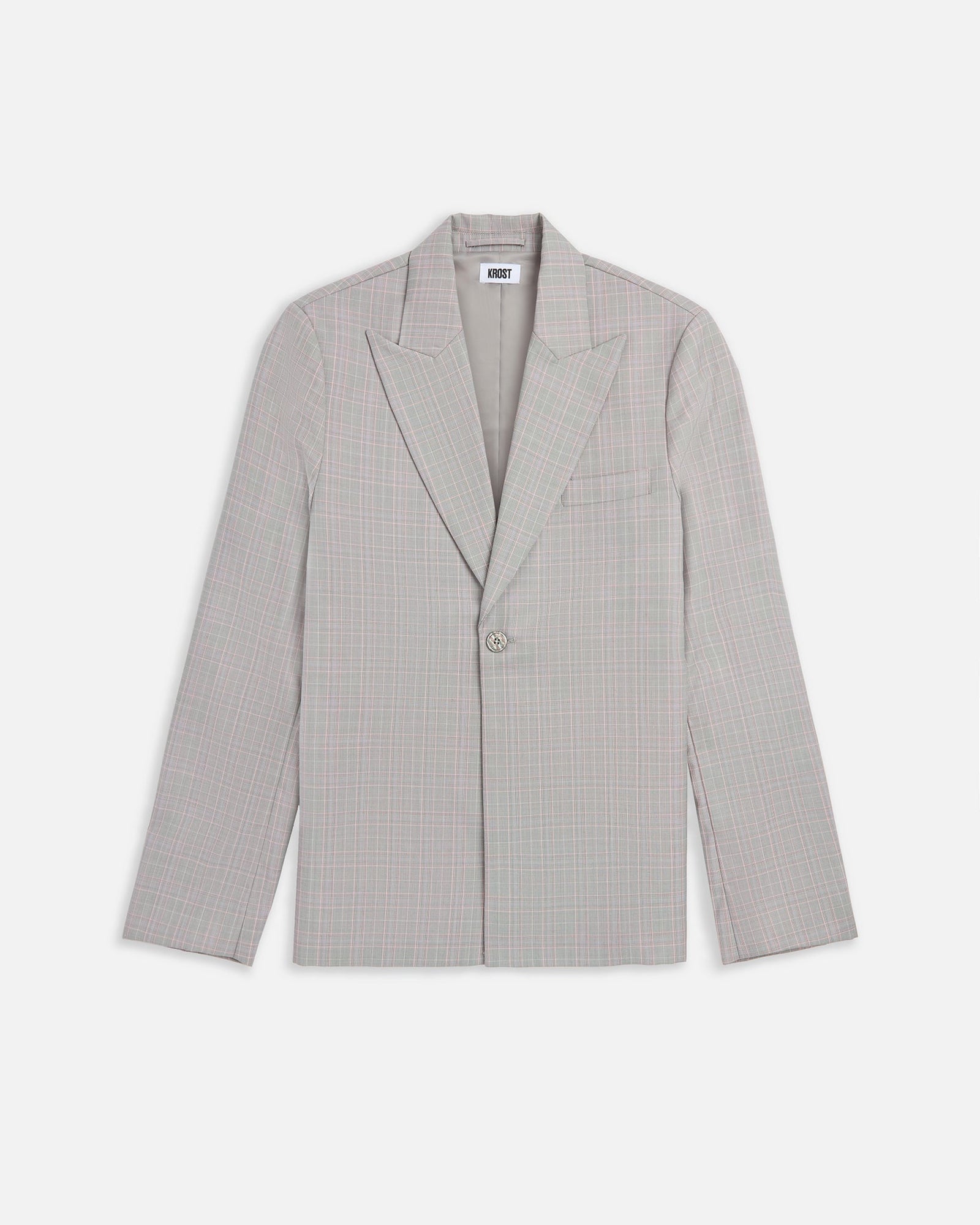 Wool Plaid Single-Button Blazer | Beige