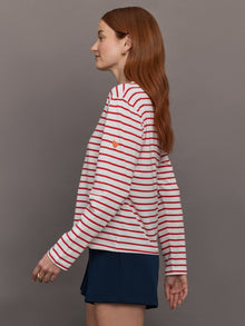Long Sleeve Striped Tee | White/Red