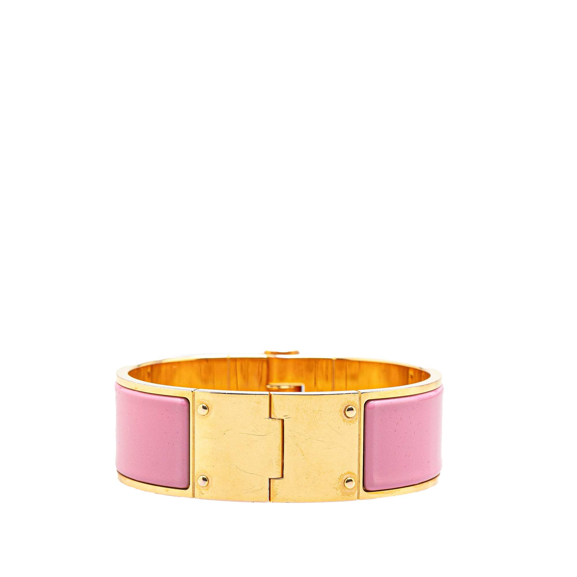 Hermès | Pre-Owned Wide Enamel Charniere Hinged Bracelet PM | Pink