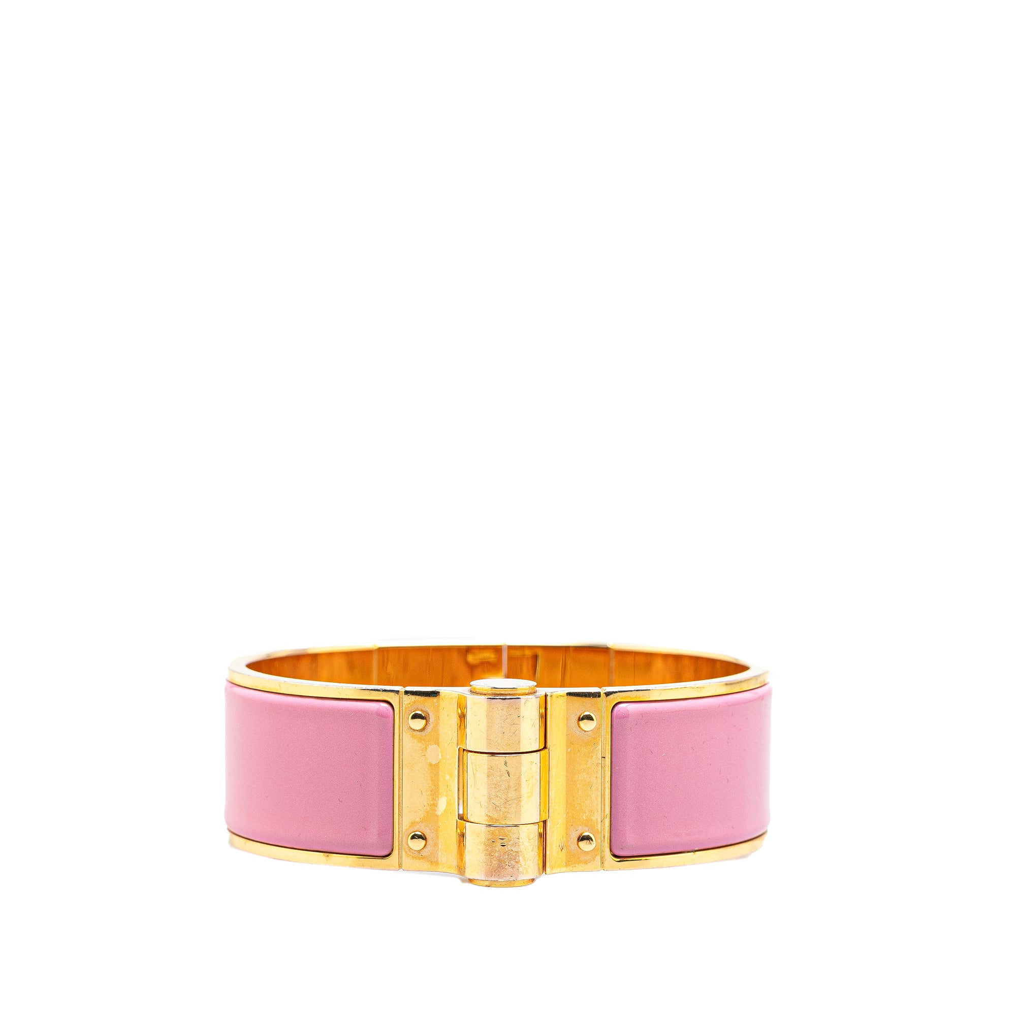 Hermès | Pre-Owned Wide Enamel Charniere Hinged Bracelet PM | Pink