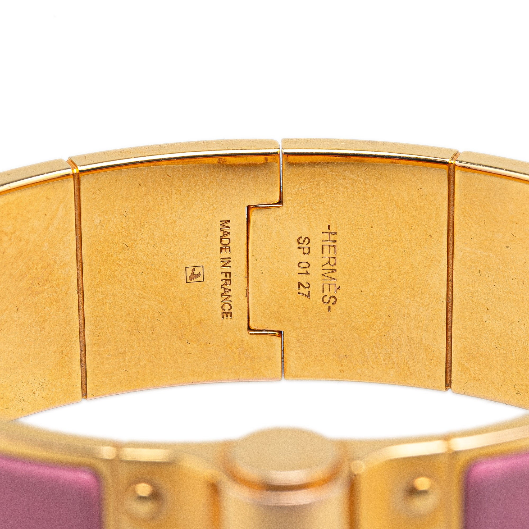 Hermès | Pre-Owned Wide Enamel Charniere Hinged Bracelet PM | Pink