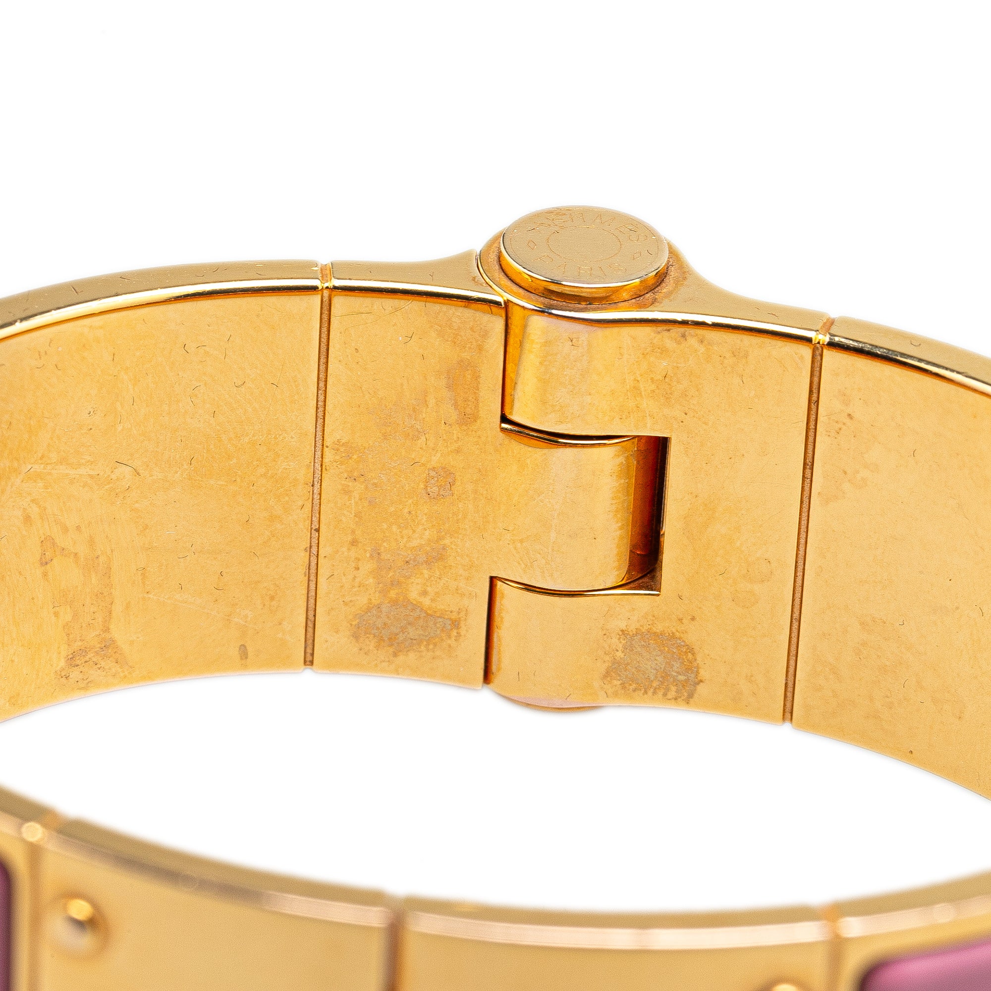 Hermès | Pre-Owned Wide Enamel Charniere Hinged Bracelet PM | Pink