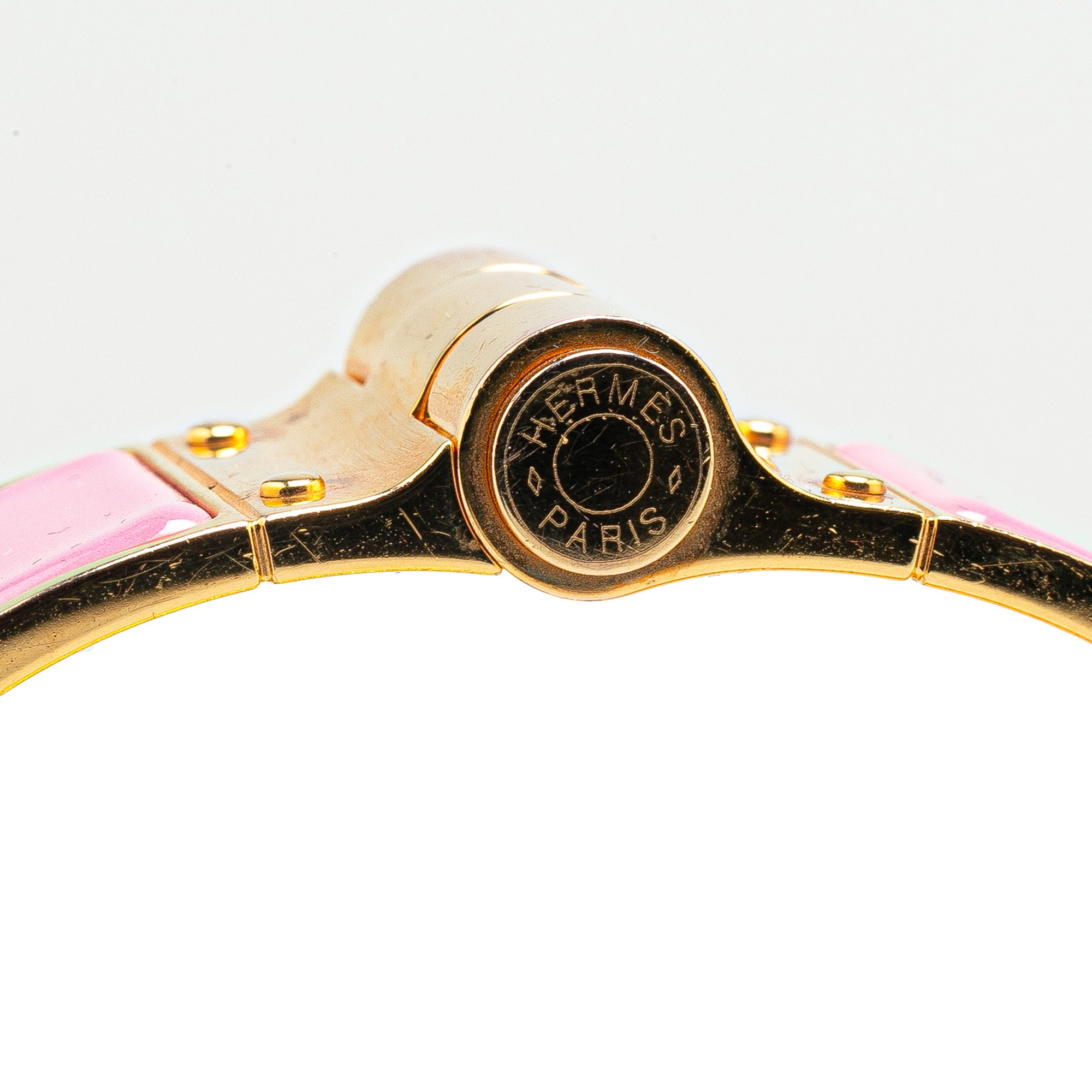 Hermès | Pre-Owned Wide Enamel Charniere Hinged Bracelet PM | Pink