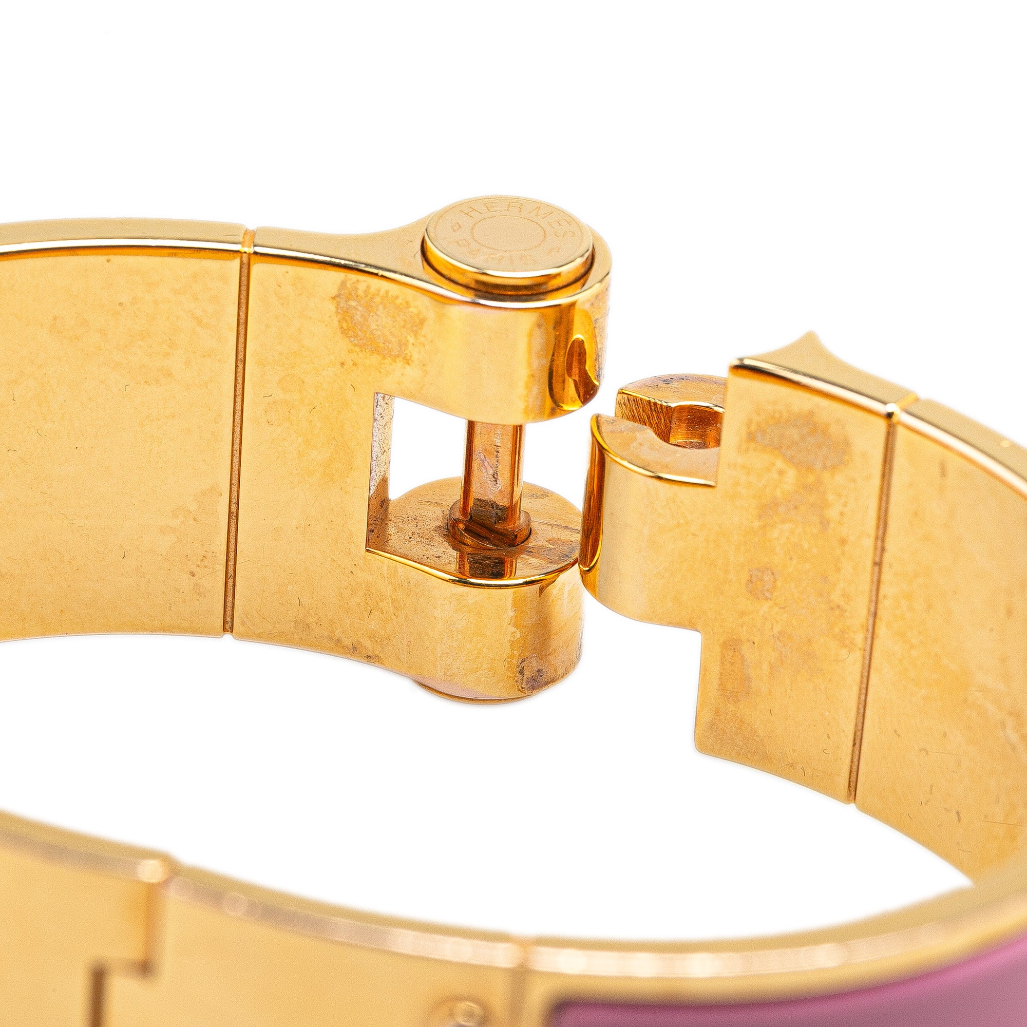 Hermès | Pre-Owned Wide Enamel Charniere Hinged Bracelet PM | Pink