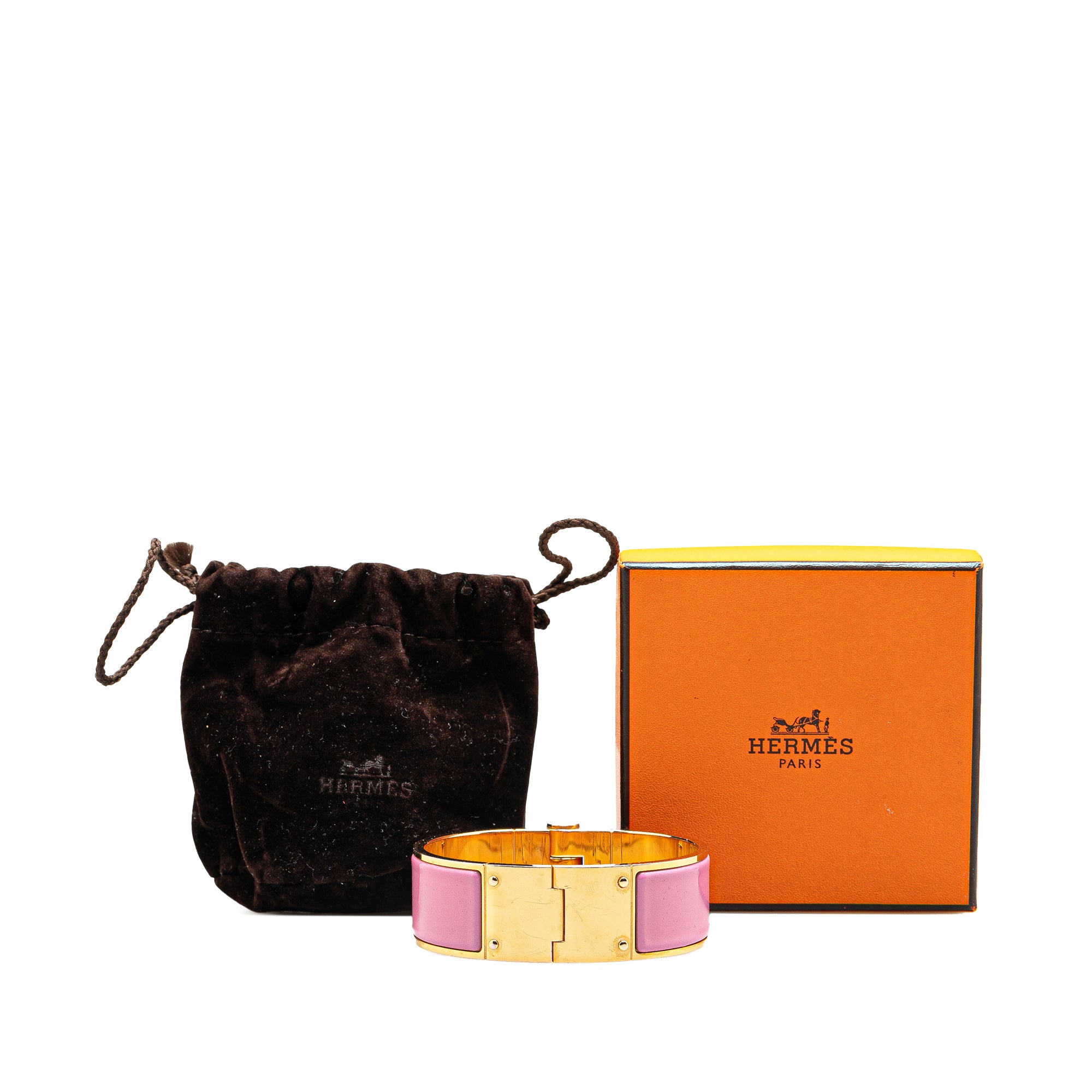 Hermès | Pre-Owned Wide Enamel Charniere Hinged Bracelet PM | Pink