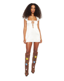 Keyhole Tie Babydoll Dress | White
