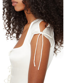 Keyhole Tie Babydoll Dress | White