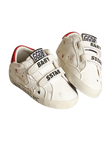 Kids | Baby Old School with White Nappa Star & Red Heel Tab | White x Red