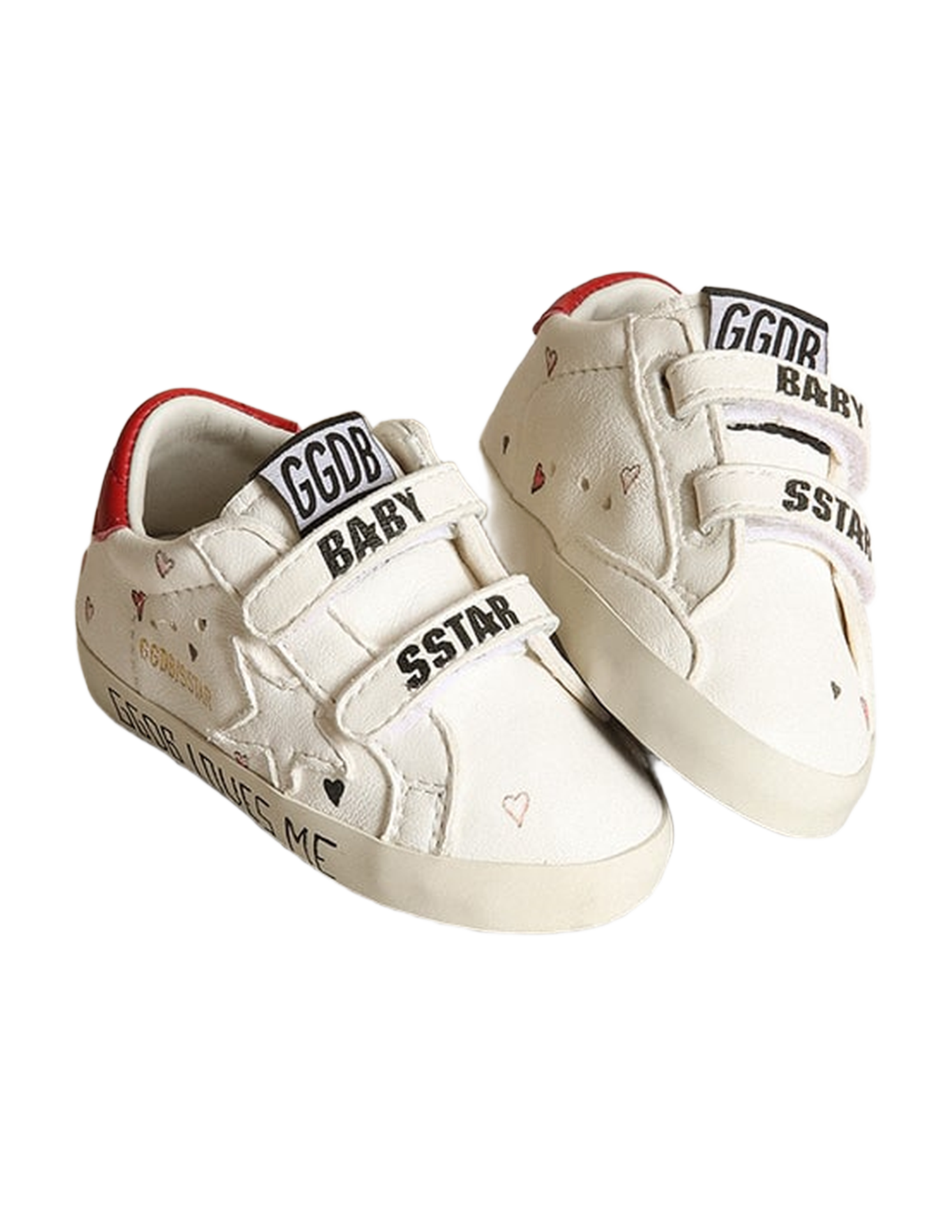 Kids | Baby Old School with White Nappa Star & Red Heel Tab | White x Red