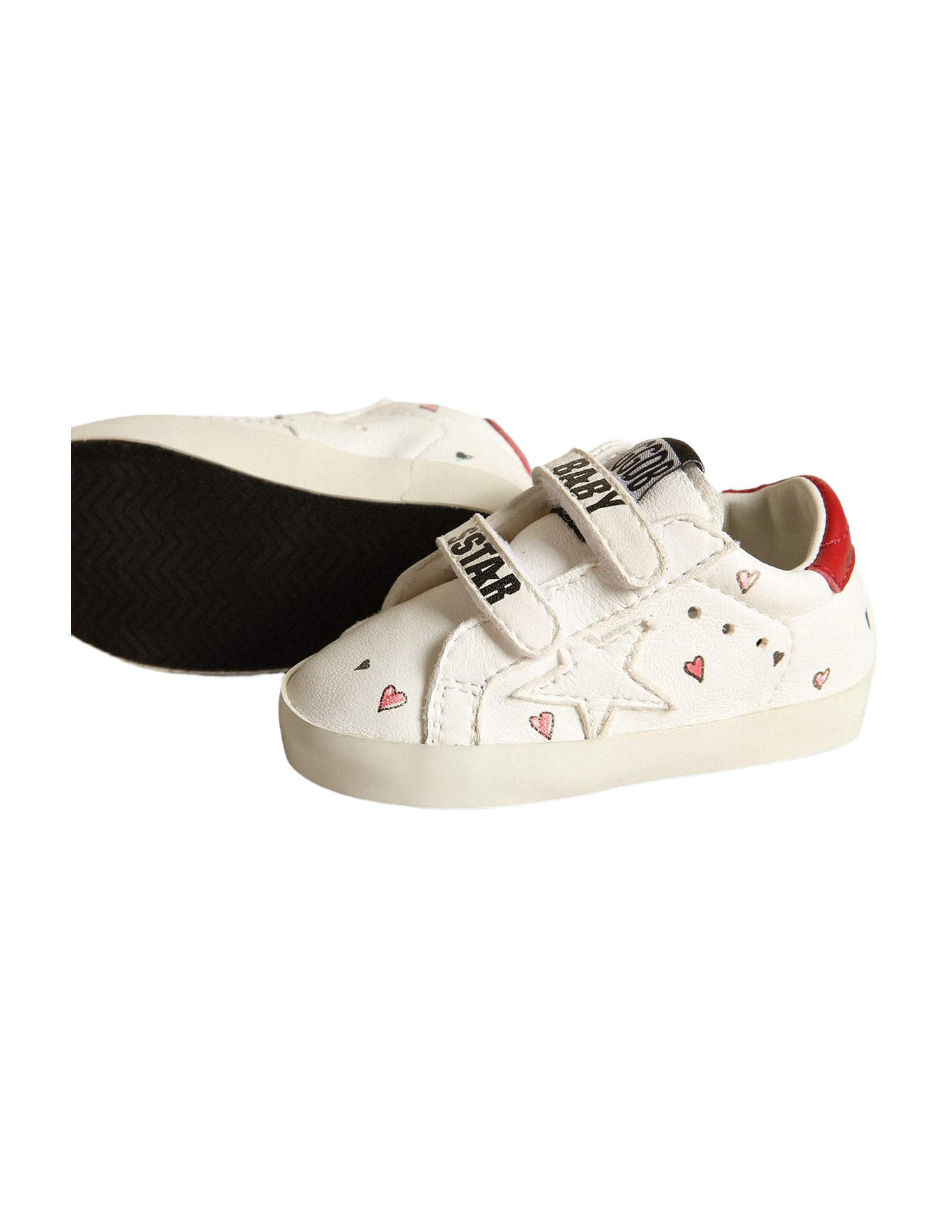 Kids | Baby Old School with White Nappa Star & Red Heel Tab | White x Red