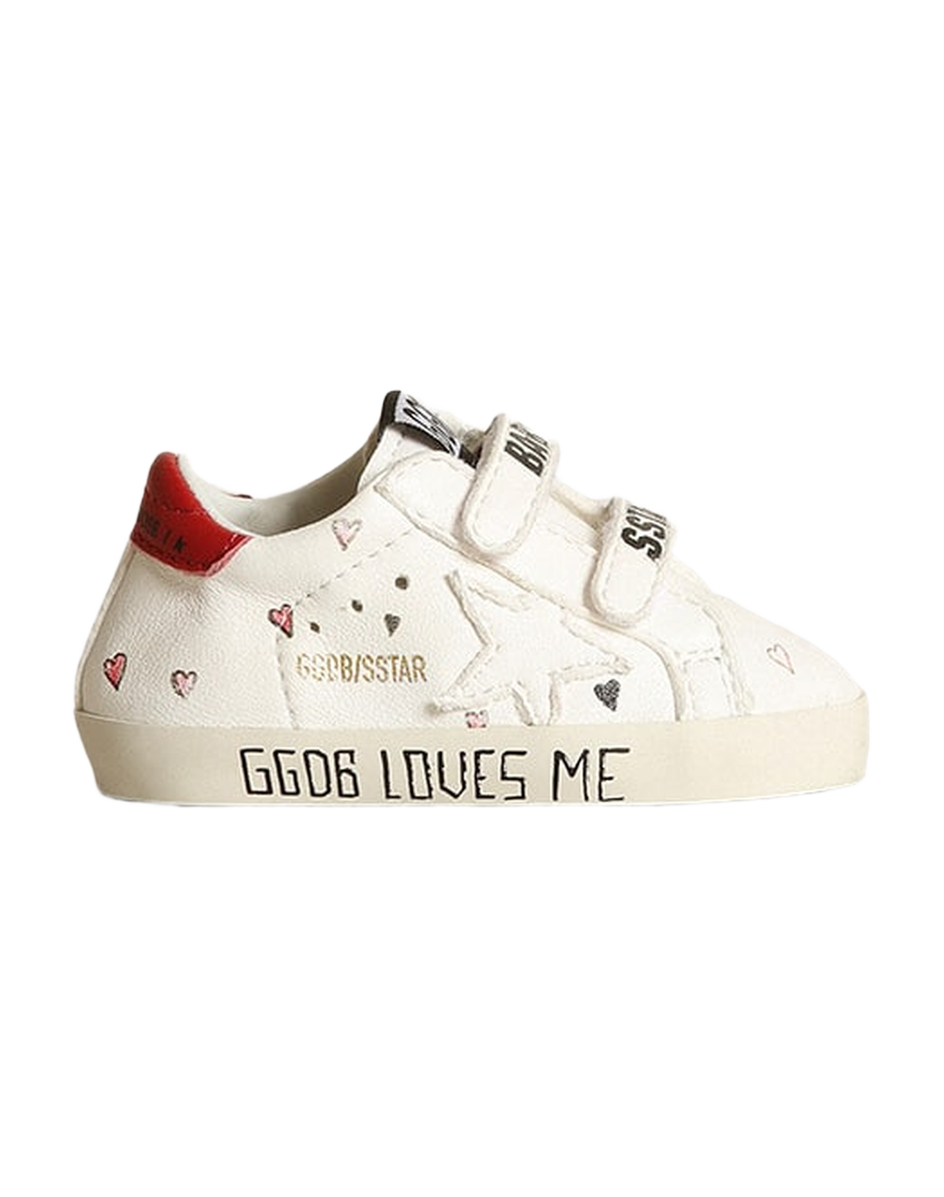 Kids | Baby Old School with White Nappa Star & Red Heel Tab | White x Red