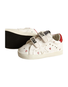 Kids | Baby Old School with White Nappa Star & Red Heel Tab | White x Red