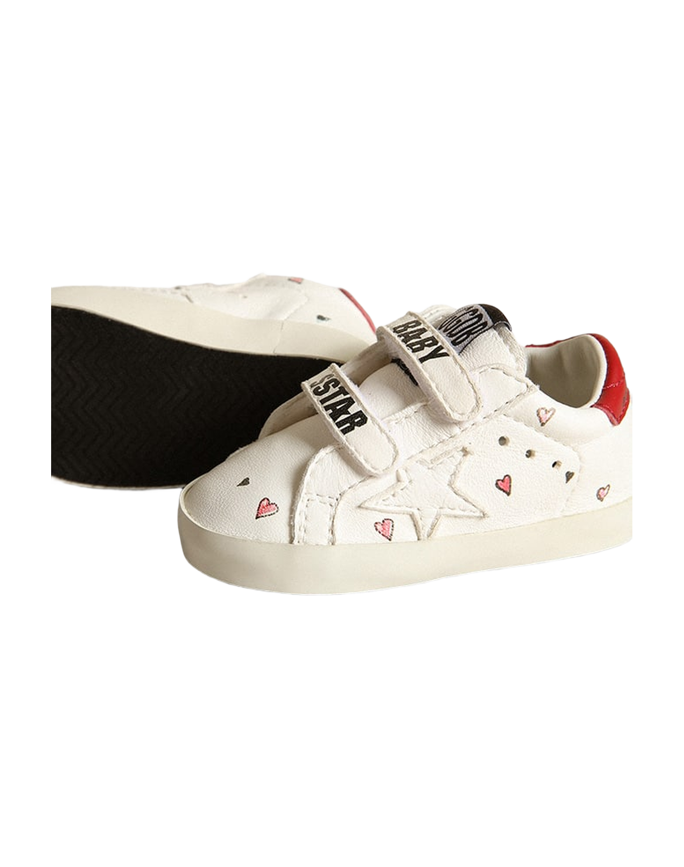 Kids | Baby Old School with White Nappa Star & Red Heel Tab | White x Red